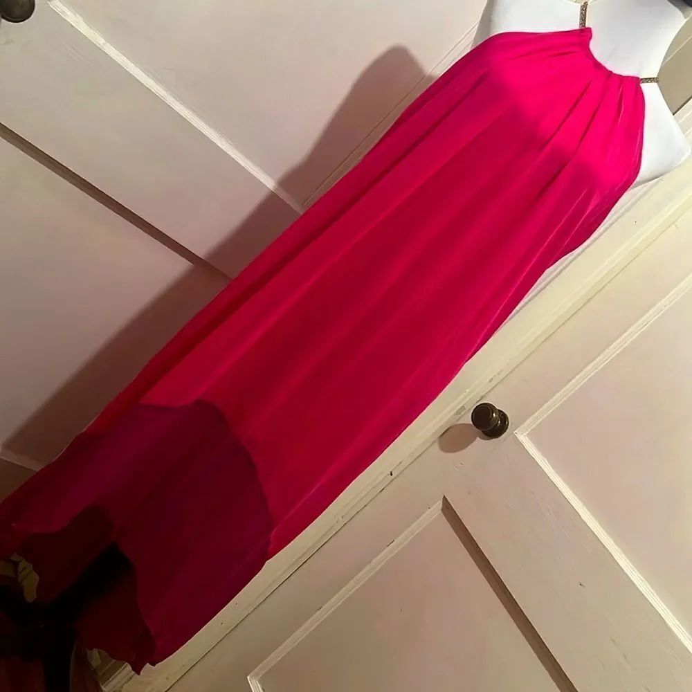 Sheer Kate & Lily Color Block High/Low Dress w/ Gold Necklace Collar Size 12